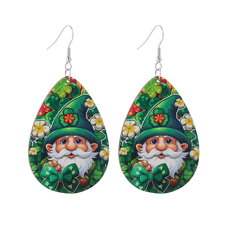 Wholesale St. Parcret festival Green lucky grass rainbow hat beard Irish wooden earrings
